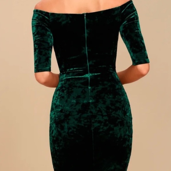 Lulu’s dark green velvet off the shoulder dress - Picture 2 of 9